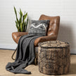 Mercana Riley Tan Jute Popcorn Stich Cylindrical Pouf Clearance