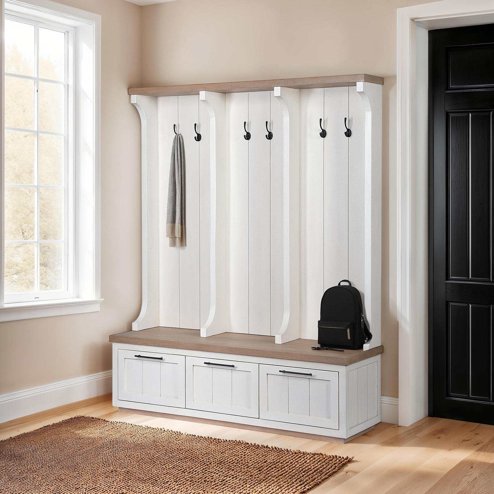 Mercana Fairview White And Brown Wood With Storage Hall Tree