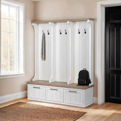 Mercana Fairview White And Brown Wood With Storage Hall Tree