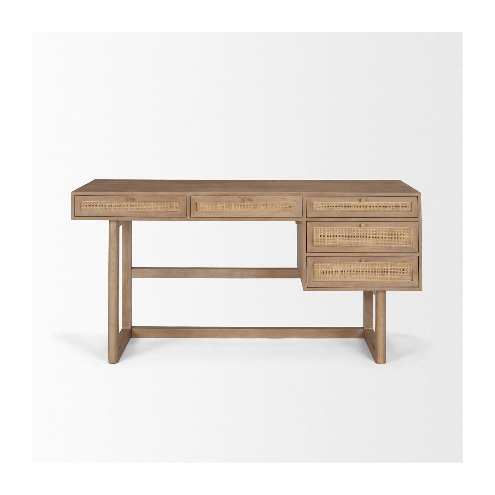 Mercana Grier Solid Wood W/ Black Cane Office Desk