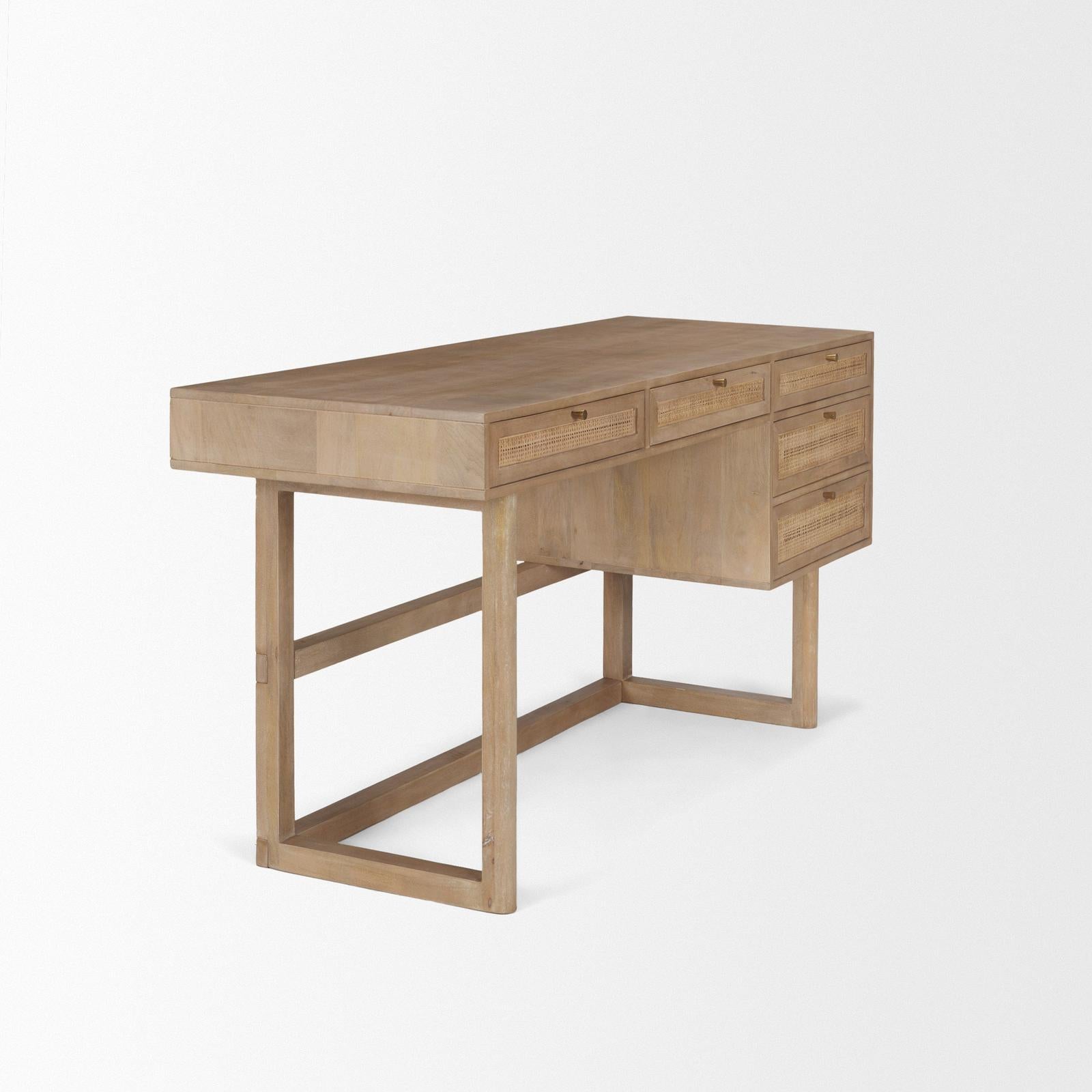 Mercana Grier Solid Wood W/ Black Cane Office Desk