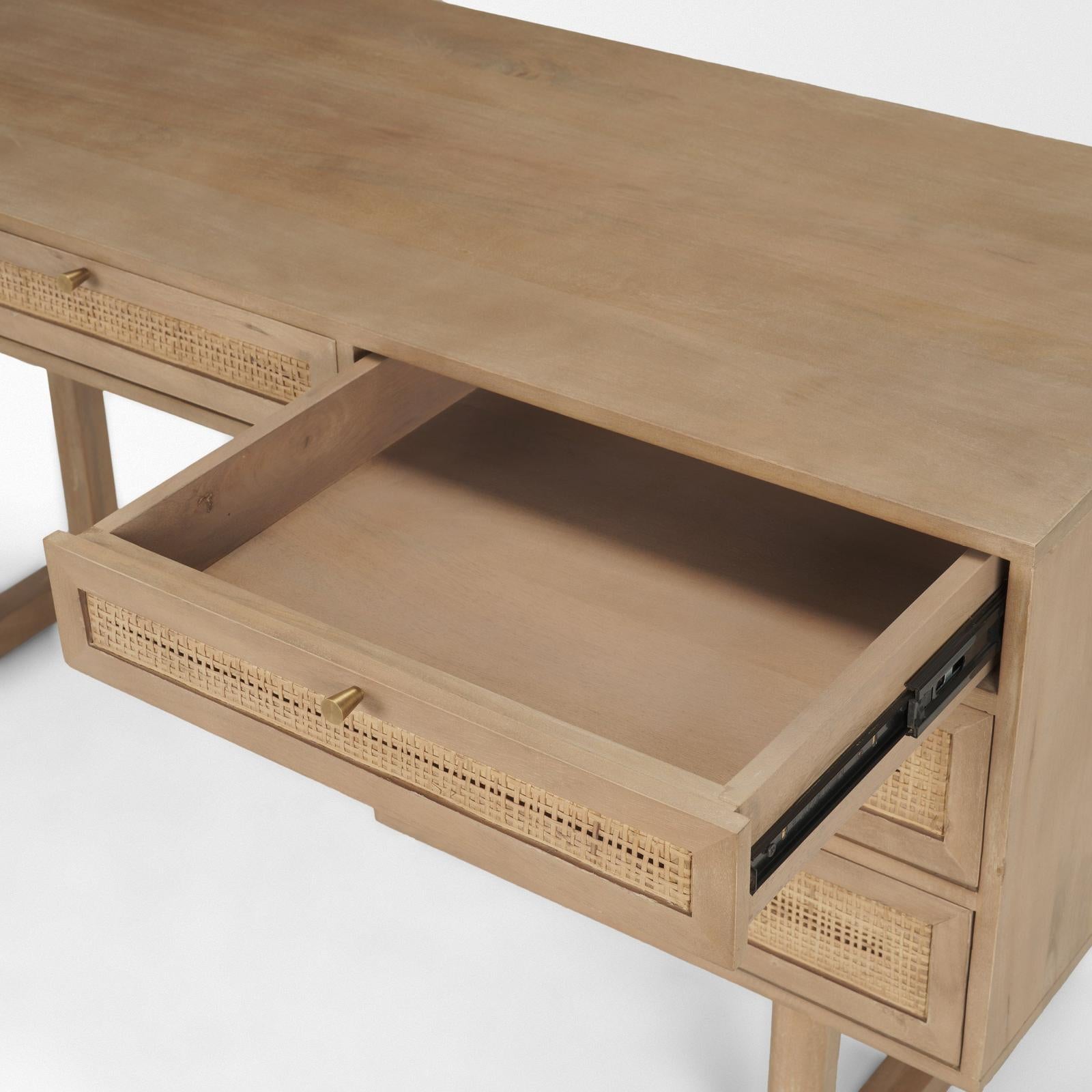 Mercana Grier Solid Wood W/ Black Cane Office Desk