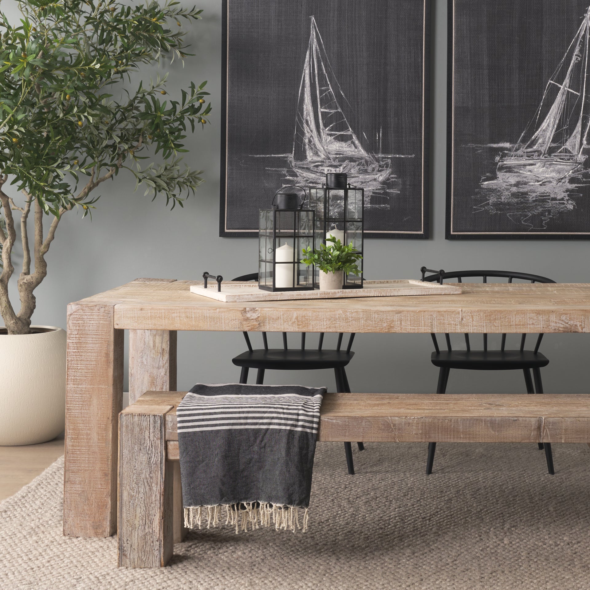 Mercana Alfred Natural Wooden Herringbone Rectangular Tray