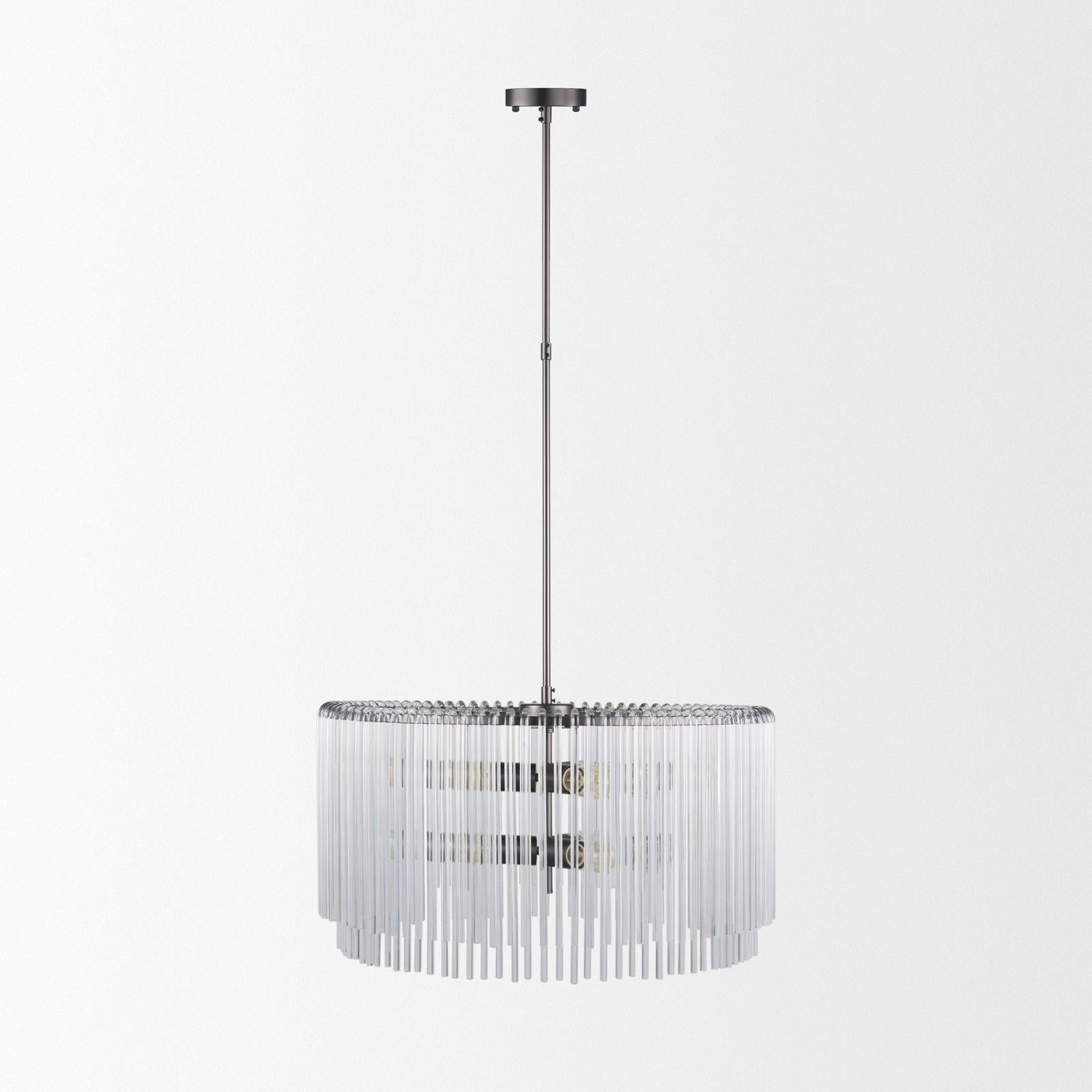 Mercana Anna Hanging Gun-Metal w/ Clear Glass Rods Six Bulb Chandelier Clearance