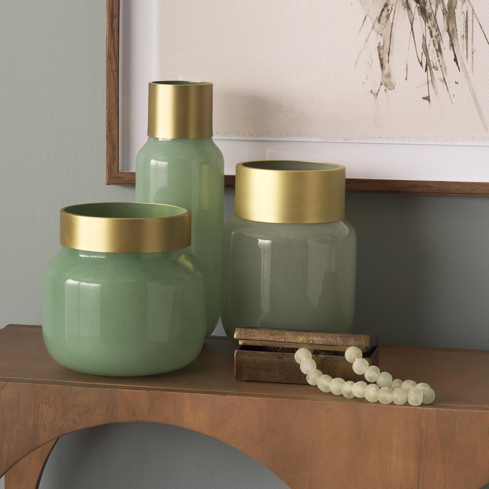 Mercana Minty Green Glass Vase W/Matte Gold Metal Neck Cuff Clearance