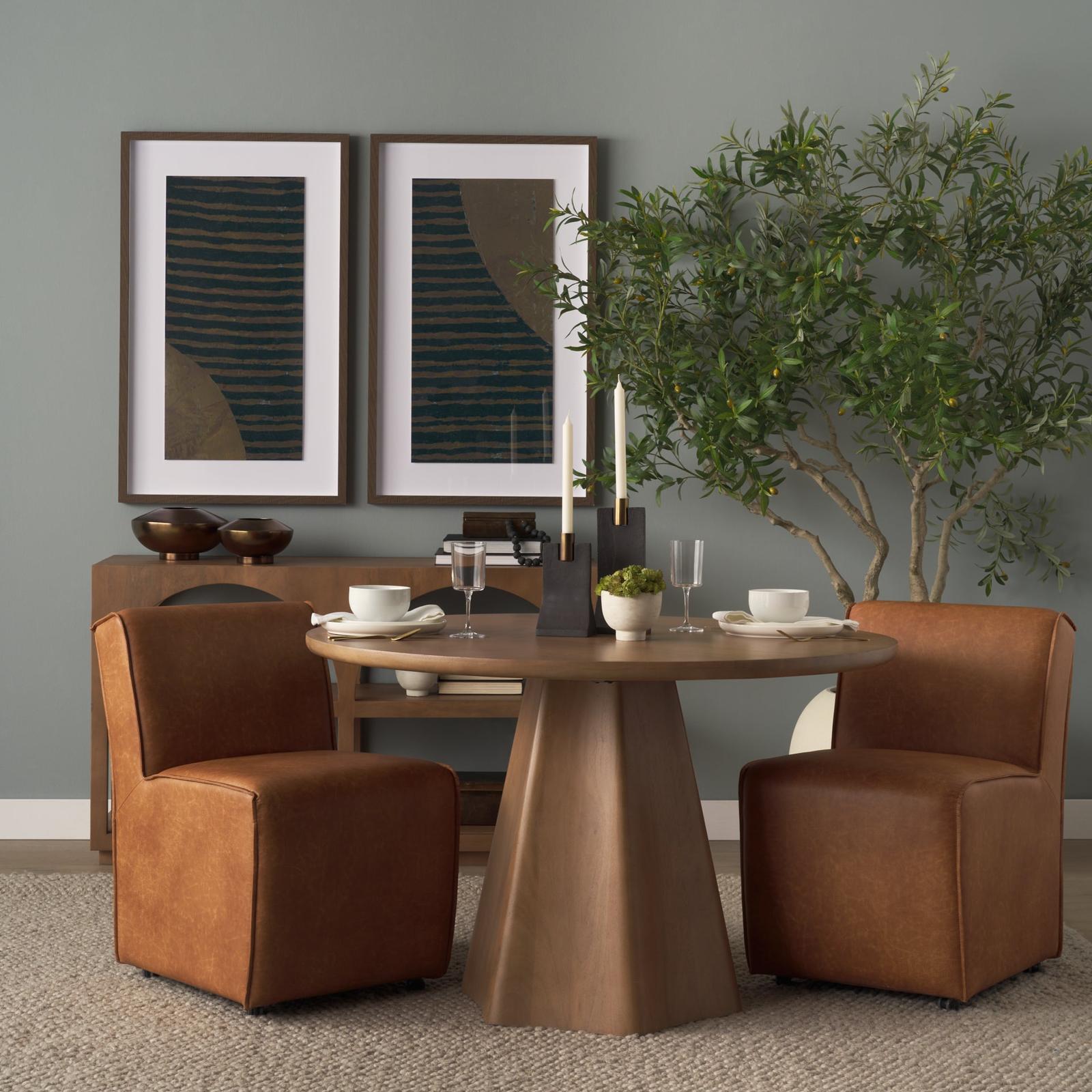Mercana Damon Cognac Brown Faux Leather Dining Chair Clearance