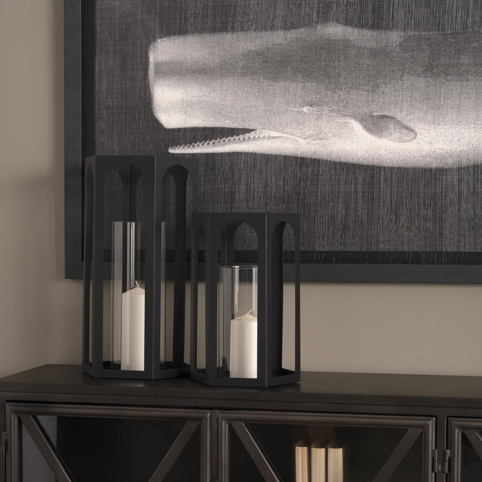 Mercana Balley Matte Black Metal Hexagonal Candle Holder Lanterns - Set of 2