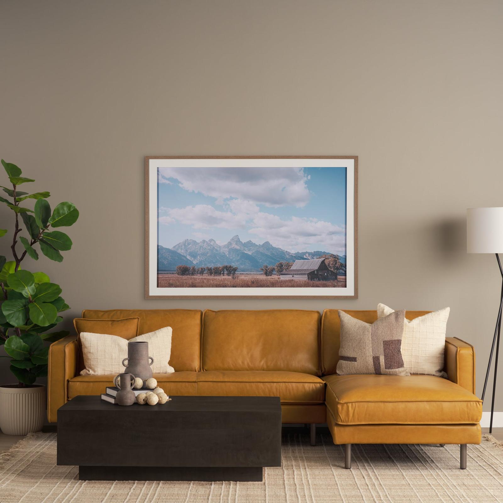 Mercana D'Arcy Tan Leather Chaise Sectional Clearance