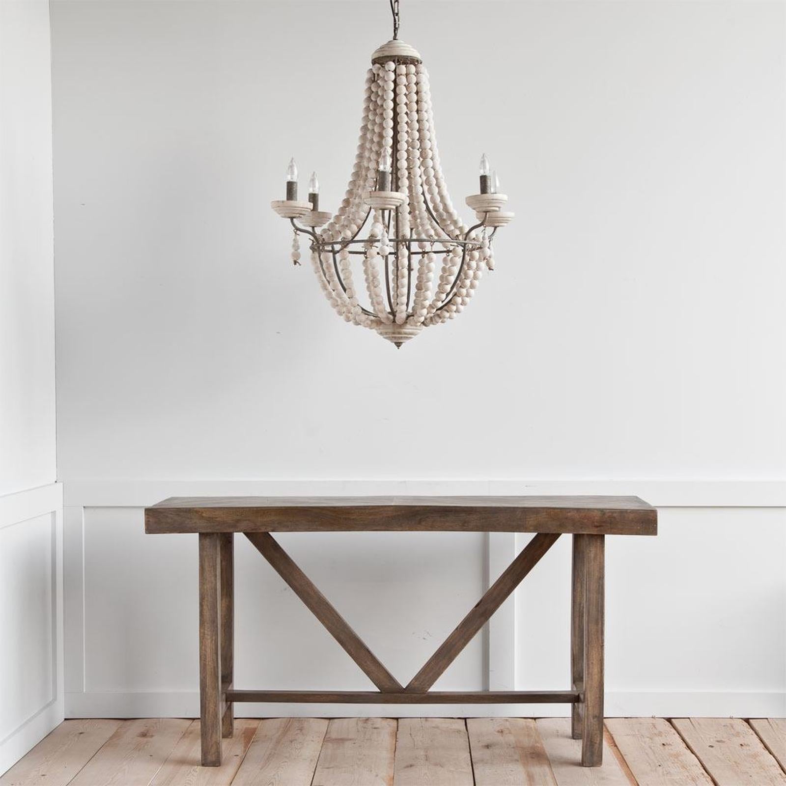 Mercana Phillum Silver Metal Chassis and White Wood Beaded Six Bulb Chandelier Clearance