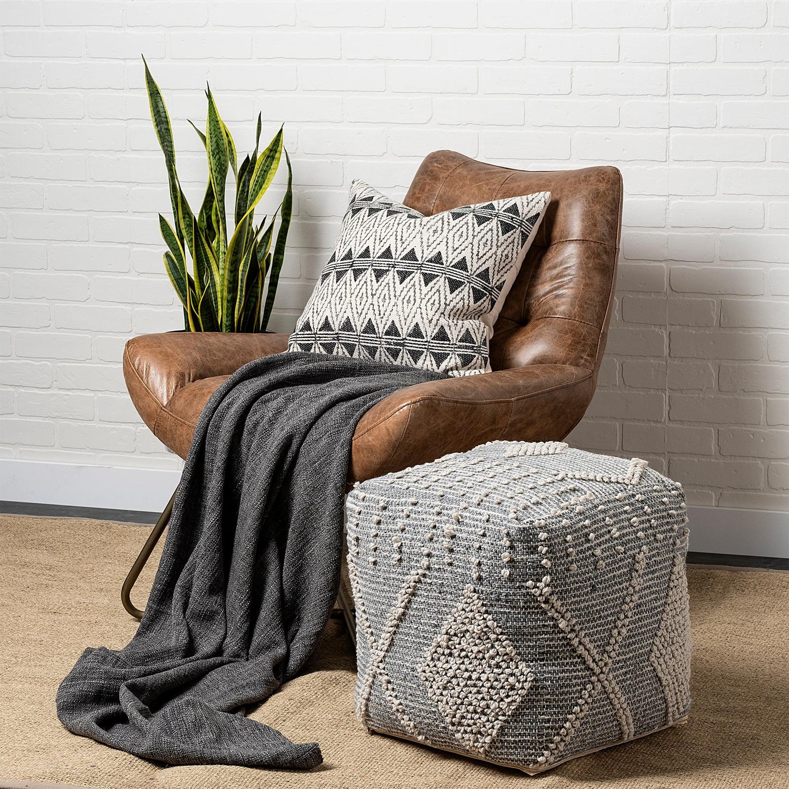 Mercana Brinket Gray/Cream Polyester Handwoven Square Pouf Clearance