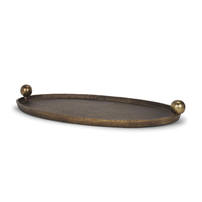Mercana Jianna Oval Textured Antiqued Gold Metal Tray with Handles