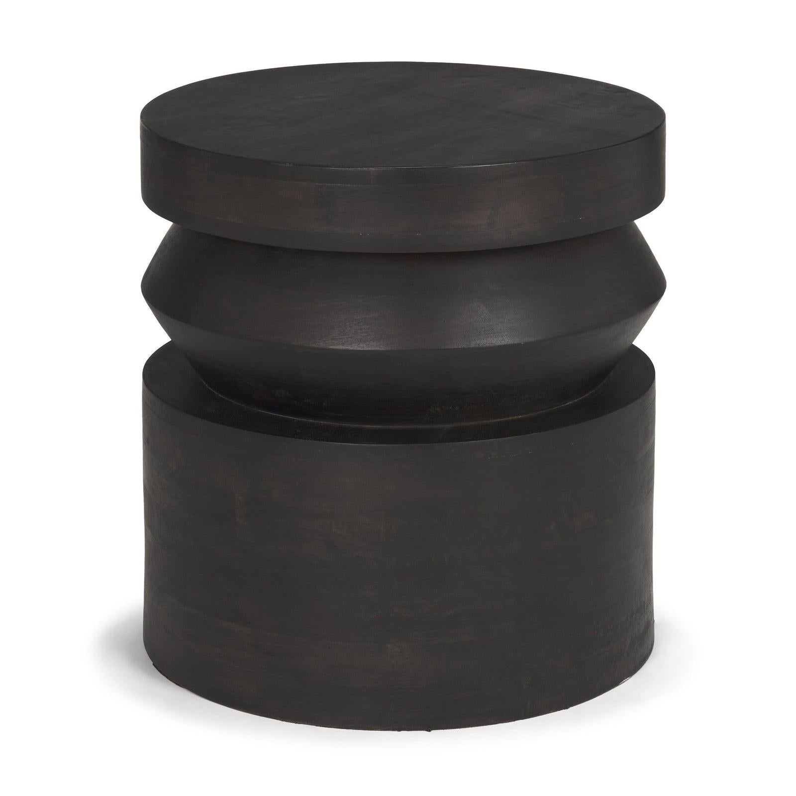 Mercana Rashama Dark Brown Wood Stacked Geometric Round Accent Table