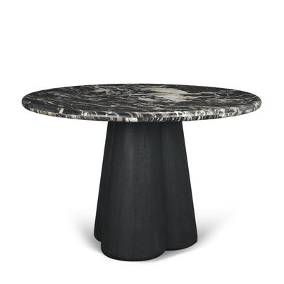 Mercana Marilyn 48" Black Forest Marble Black Wood Pedestal Round Dining Table