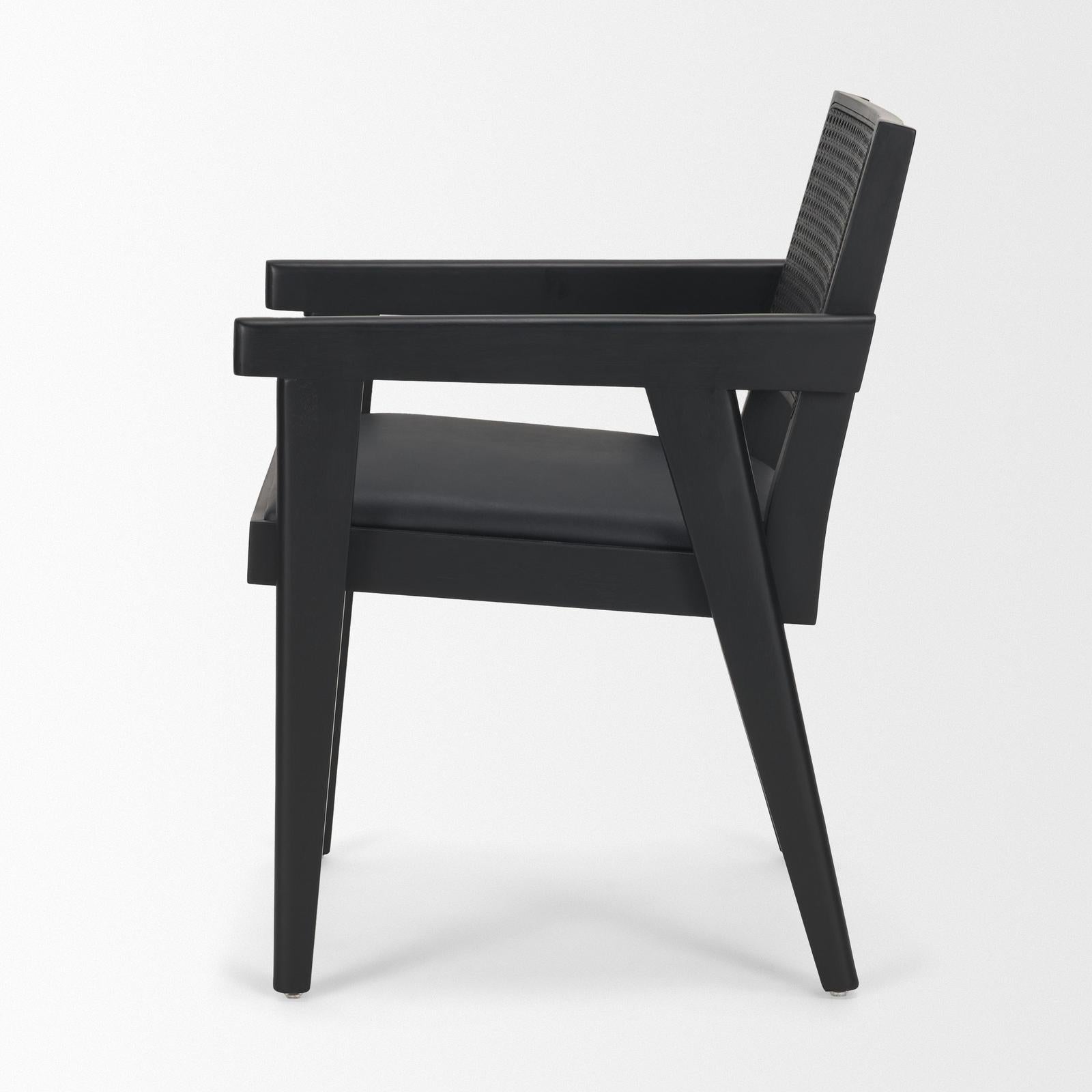 Mercana Reid Framed Black Cane Black Fabric Dining Armchair