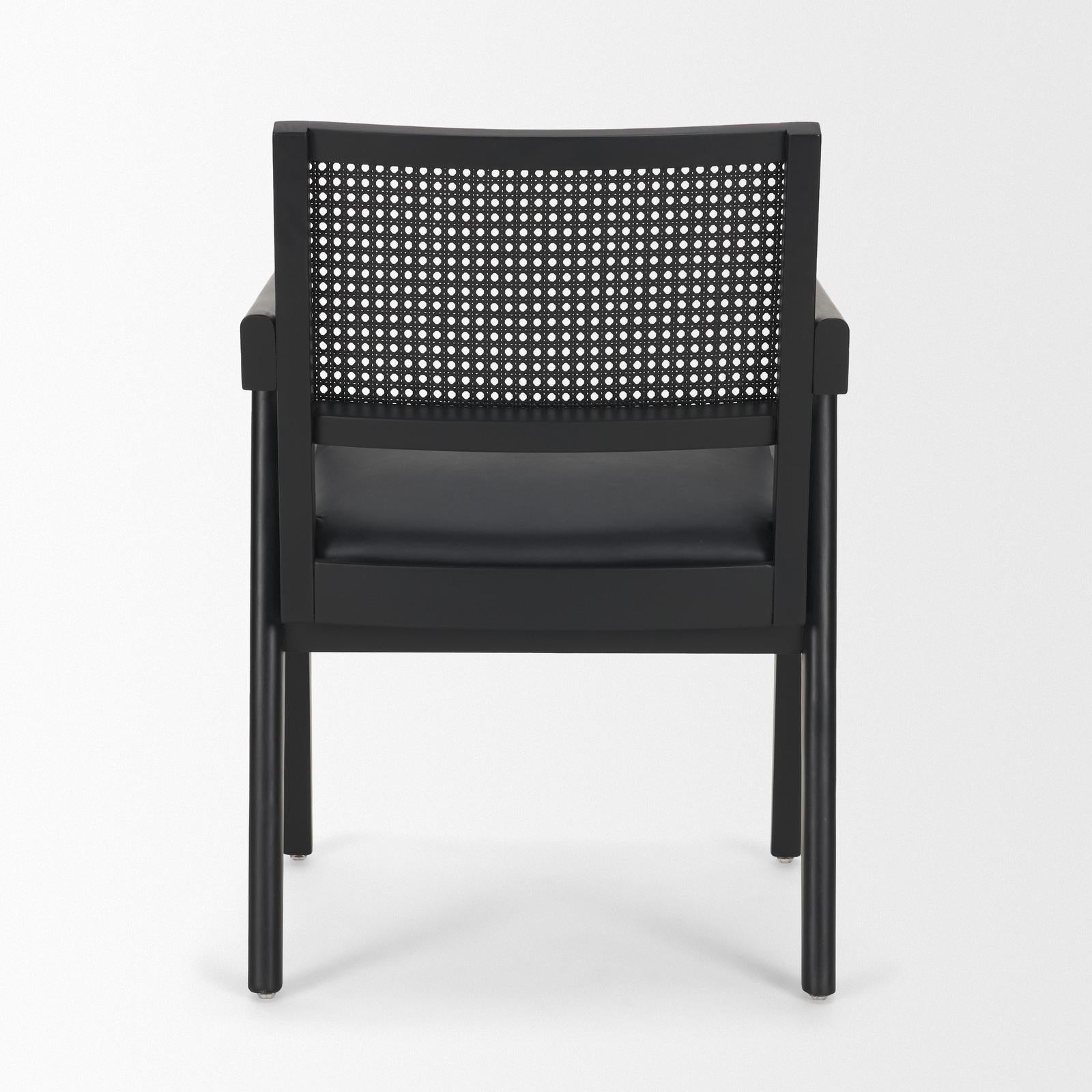 Mercana Reid Framed Black Cane Black Fabric Dining Armchair