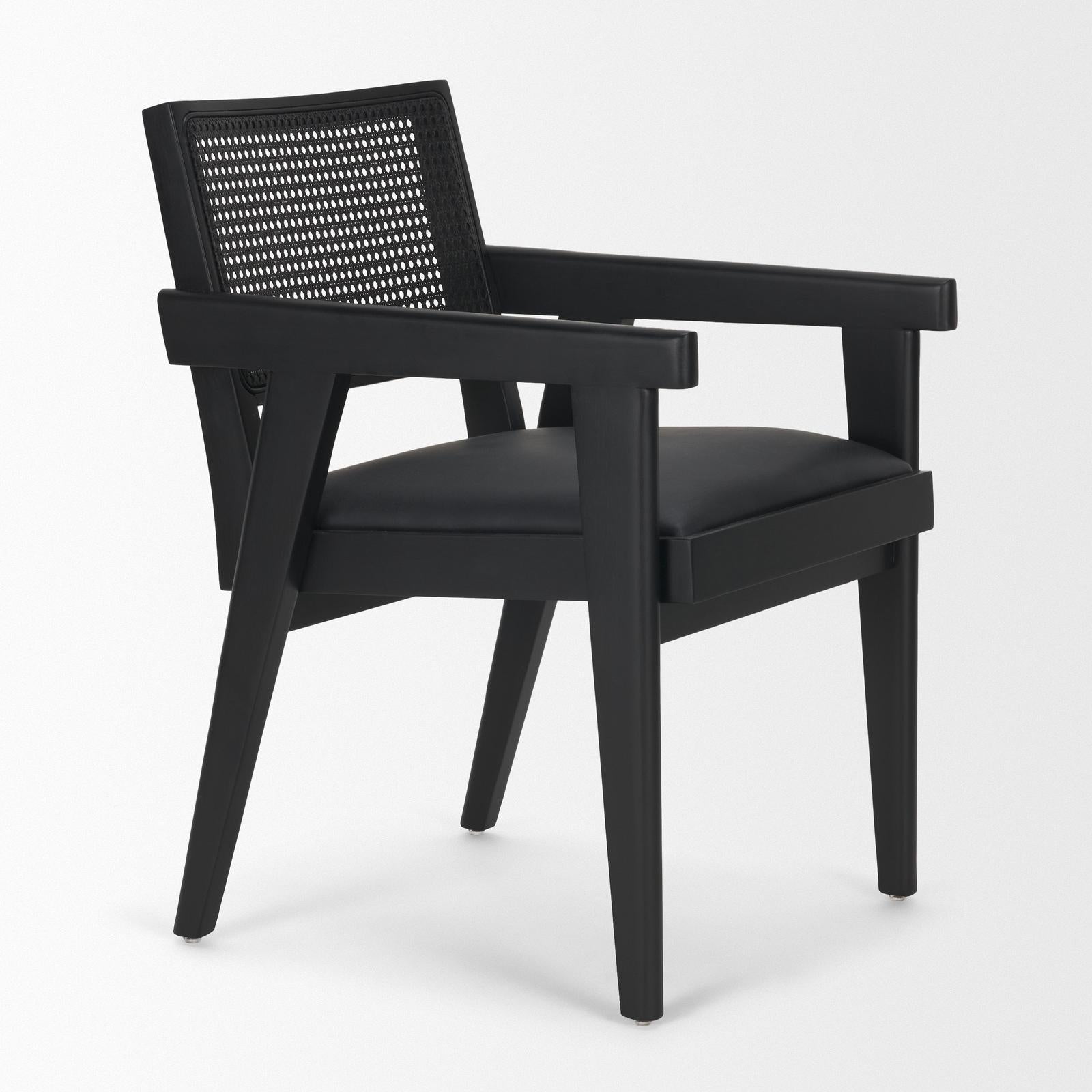 Mercana Reid Framed Black Cane Black Fabric Dining Armchair