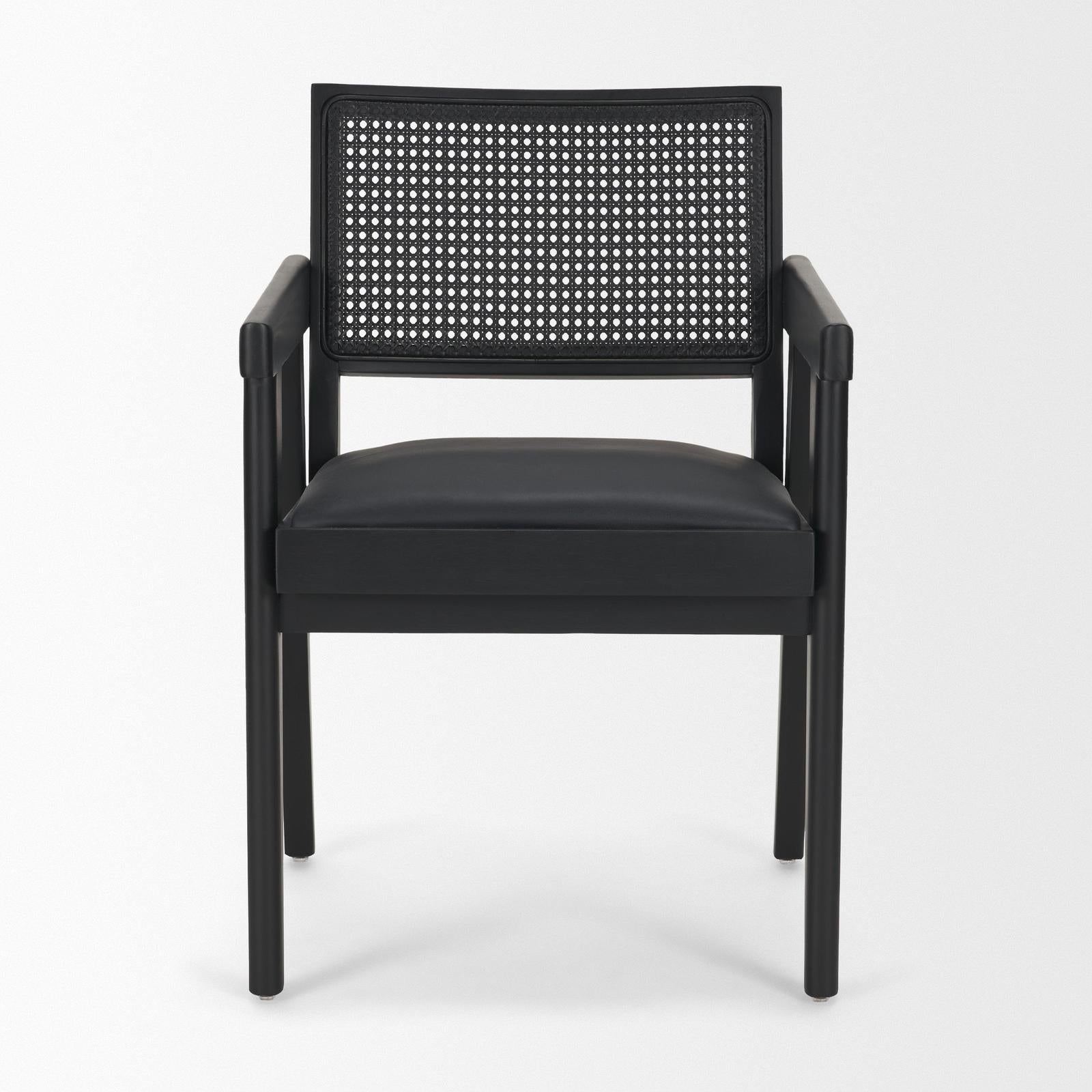 Mercana Reid Framed Black Cane Black Fabric Dining Armchair