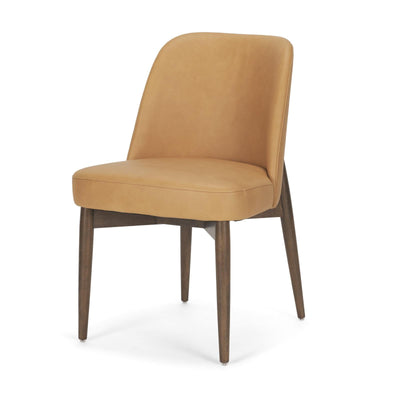 Mercana Abbie Slope Curved Back Tan Leather Dining Side Chair HERO