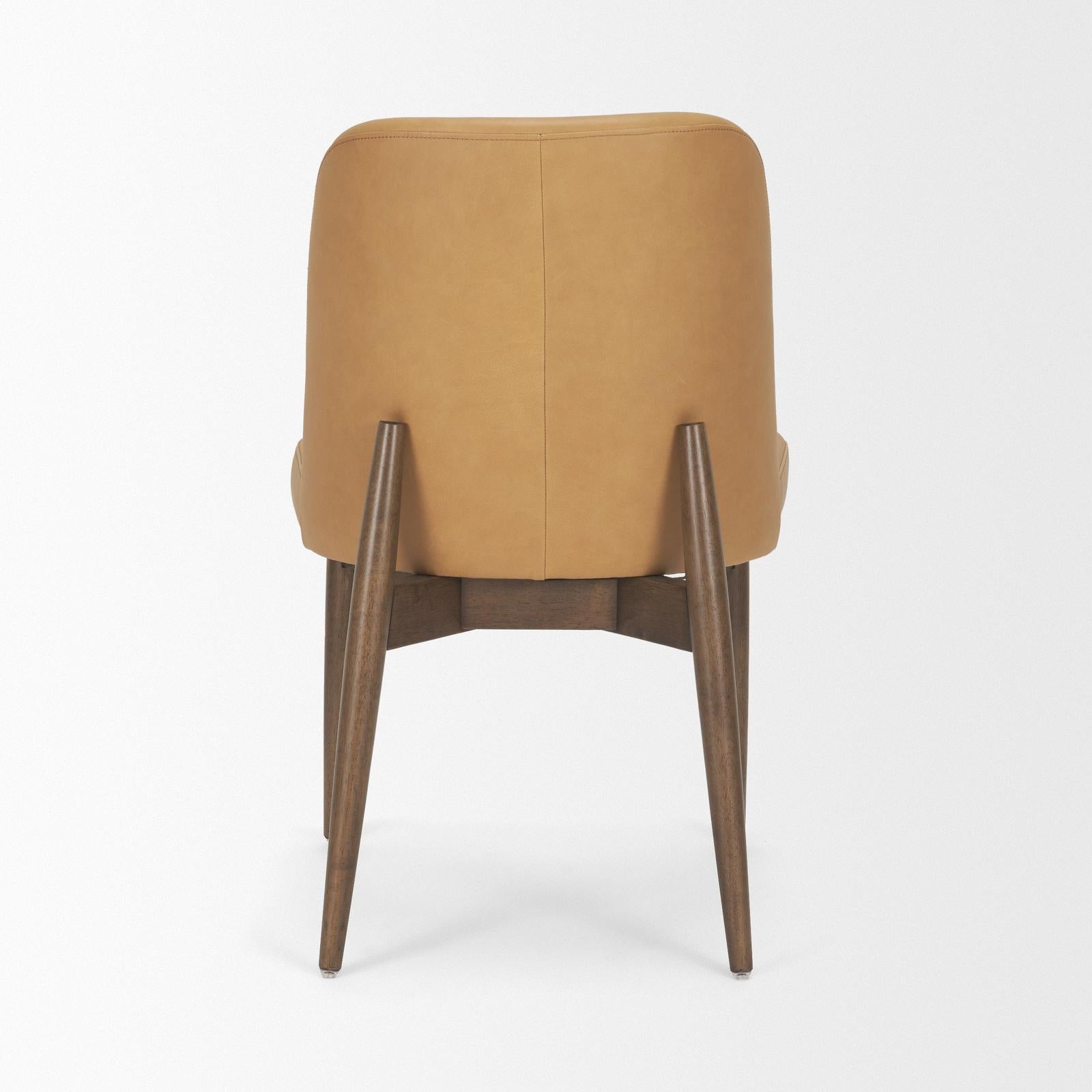 Mercana Abbie Slope Curved Back Tan Leather Dining Side Chair