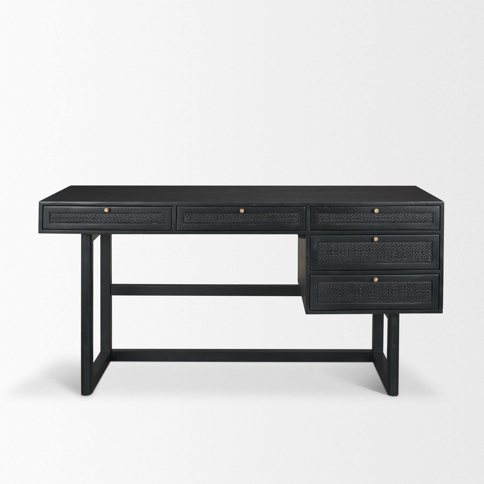 Mercana Grier Solid Wood W/ Black Cane Office Desk