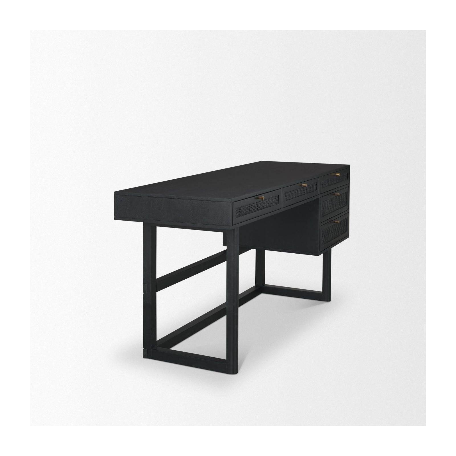 Mercana Grier Solid Wood W/ Black Cane Office Desk