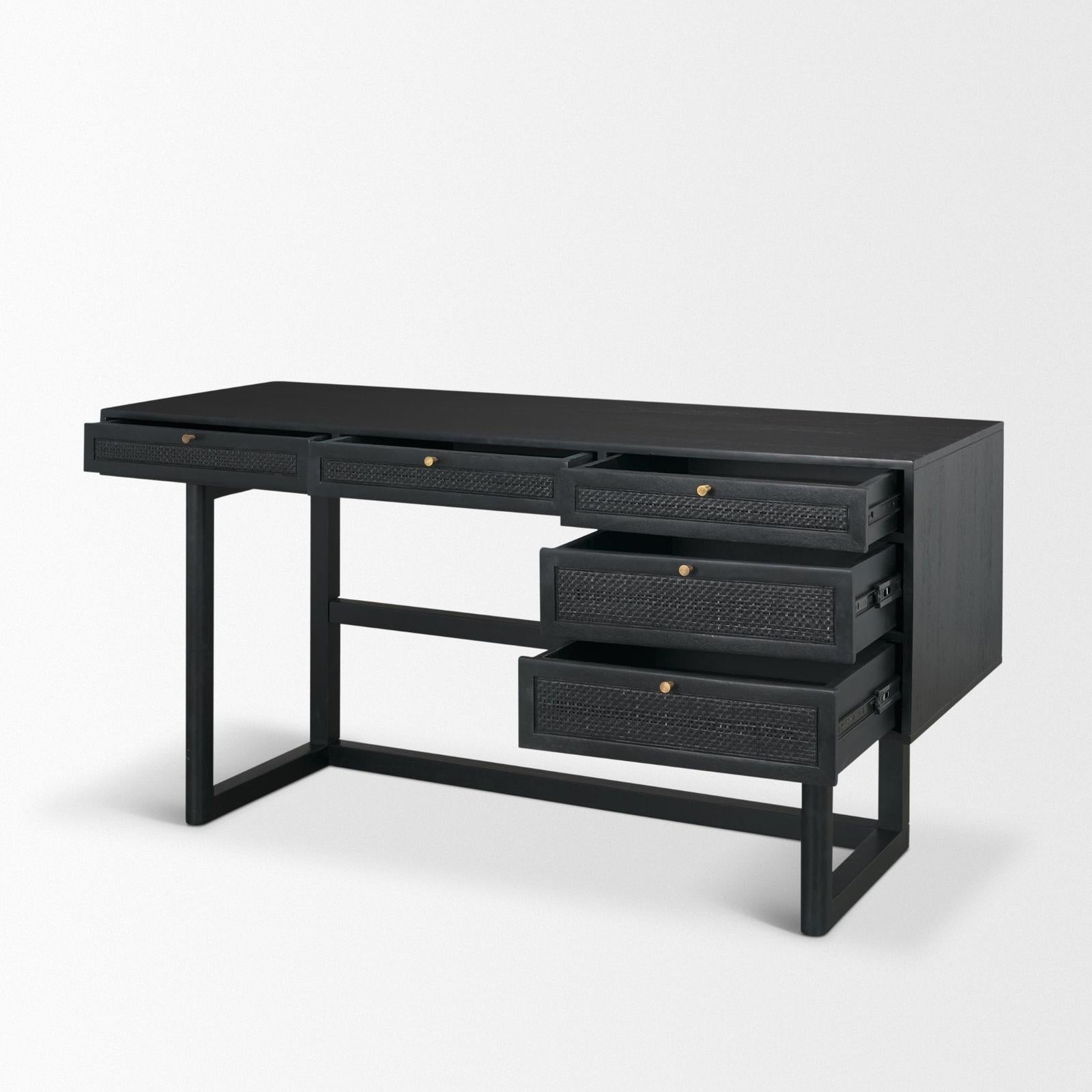 Mercana Grier Solid Wood W/ Black Cane Office Desk