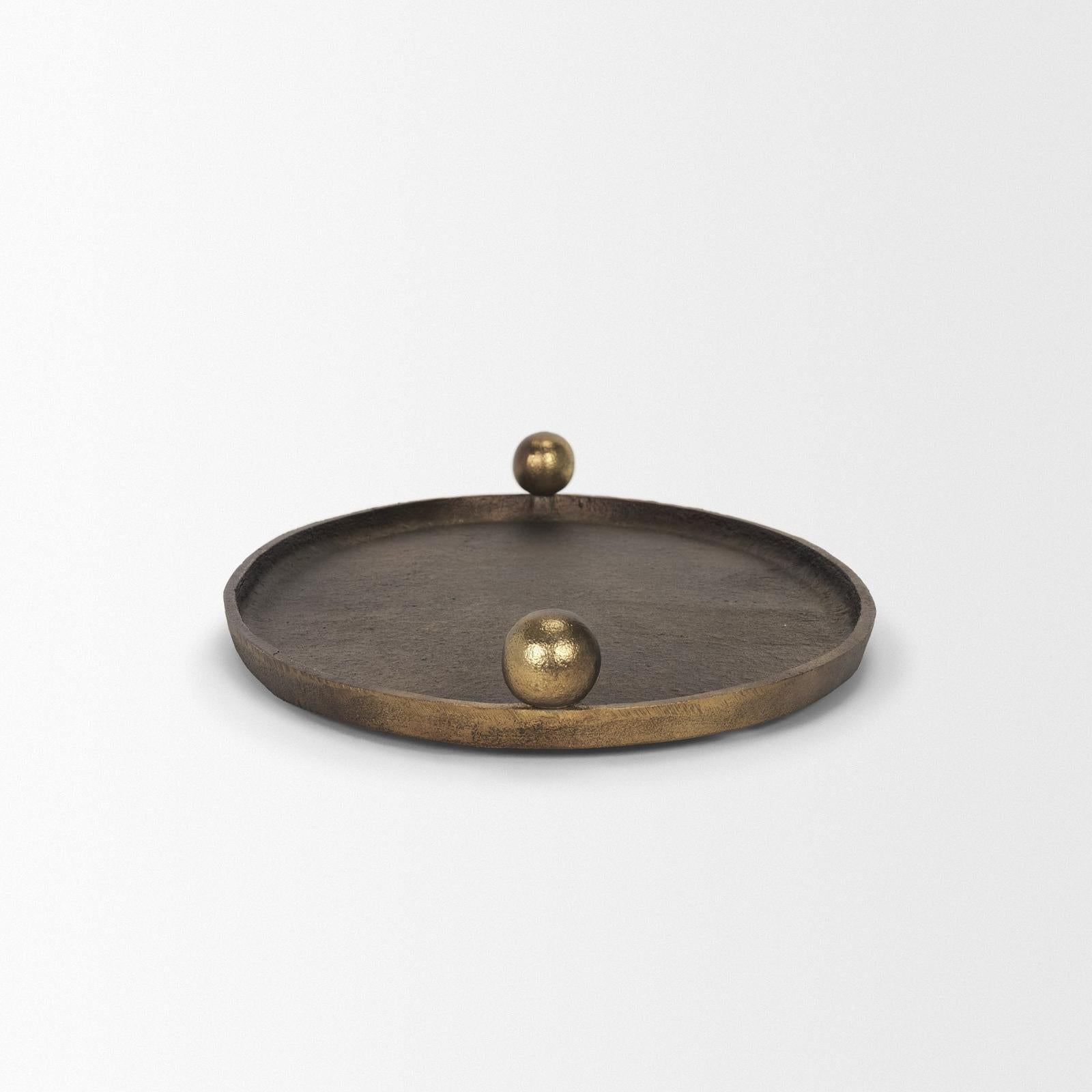Mercana Jianna Oval Textured Antiqued Gold Metal Tray with Handles