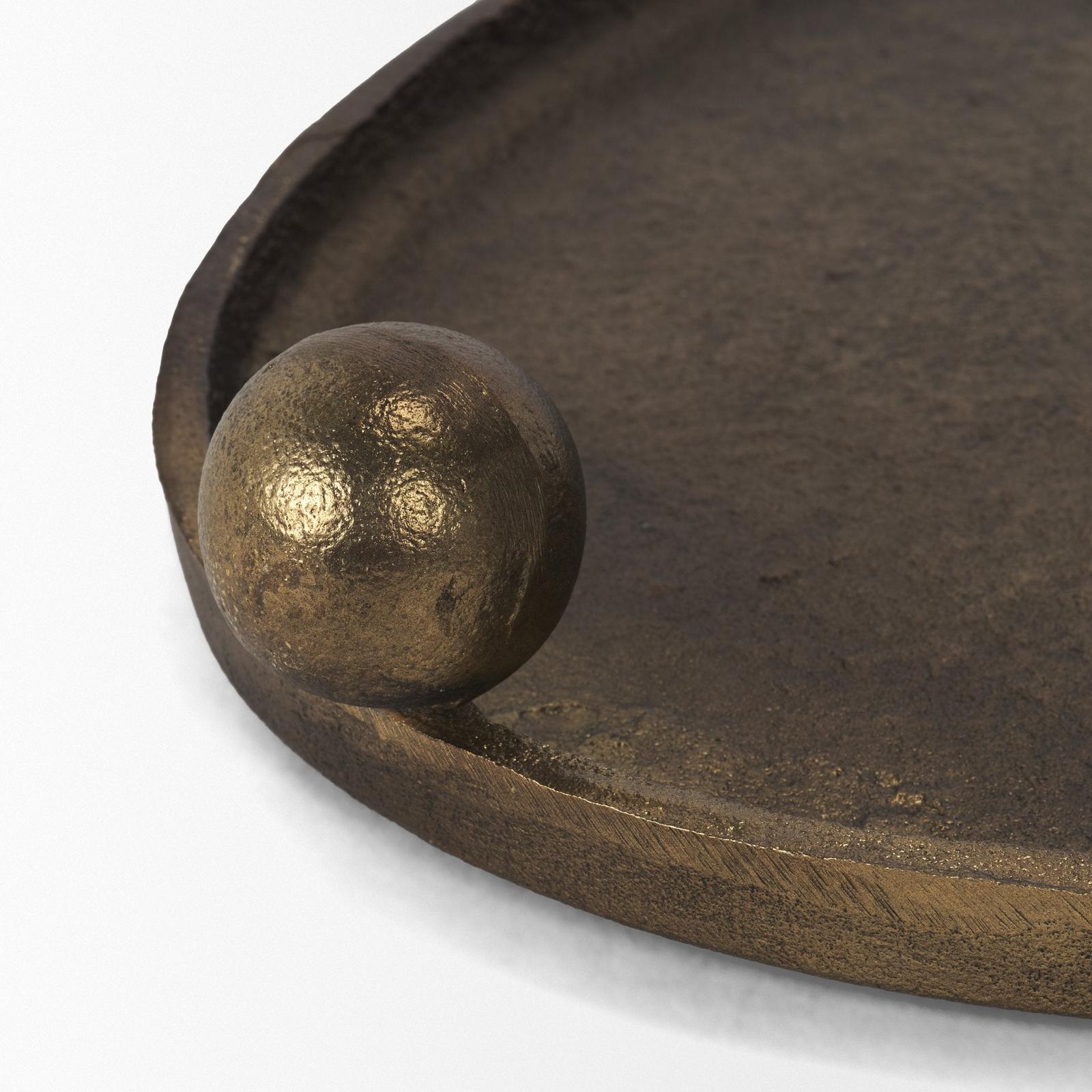 Mercana Jianna Oval Textured Antiqued Gold Metal Tray with Handles