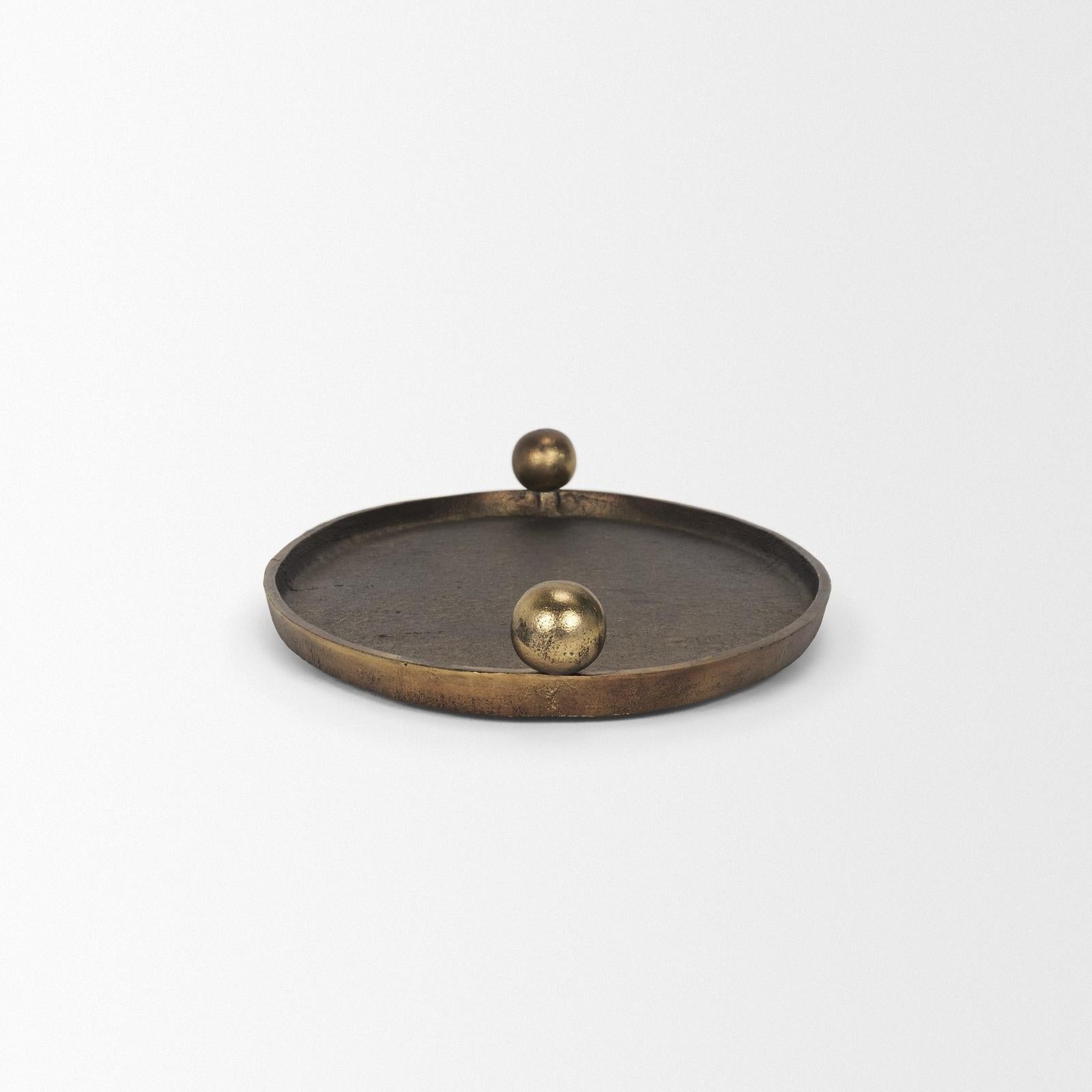 Mercana Jianna Oval Textured Antiqued Gold Metal Tray with Handles