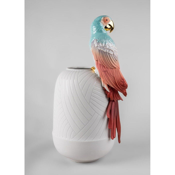 Lladro Macaw bird vase red