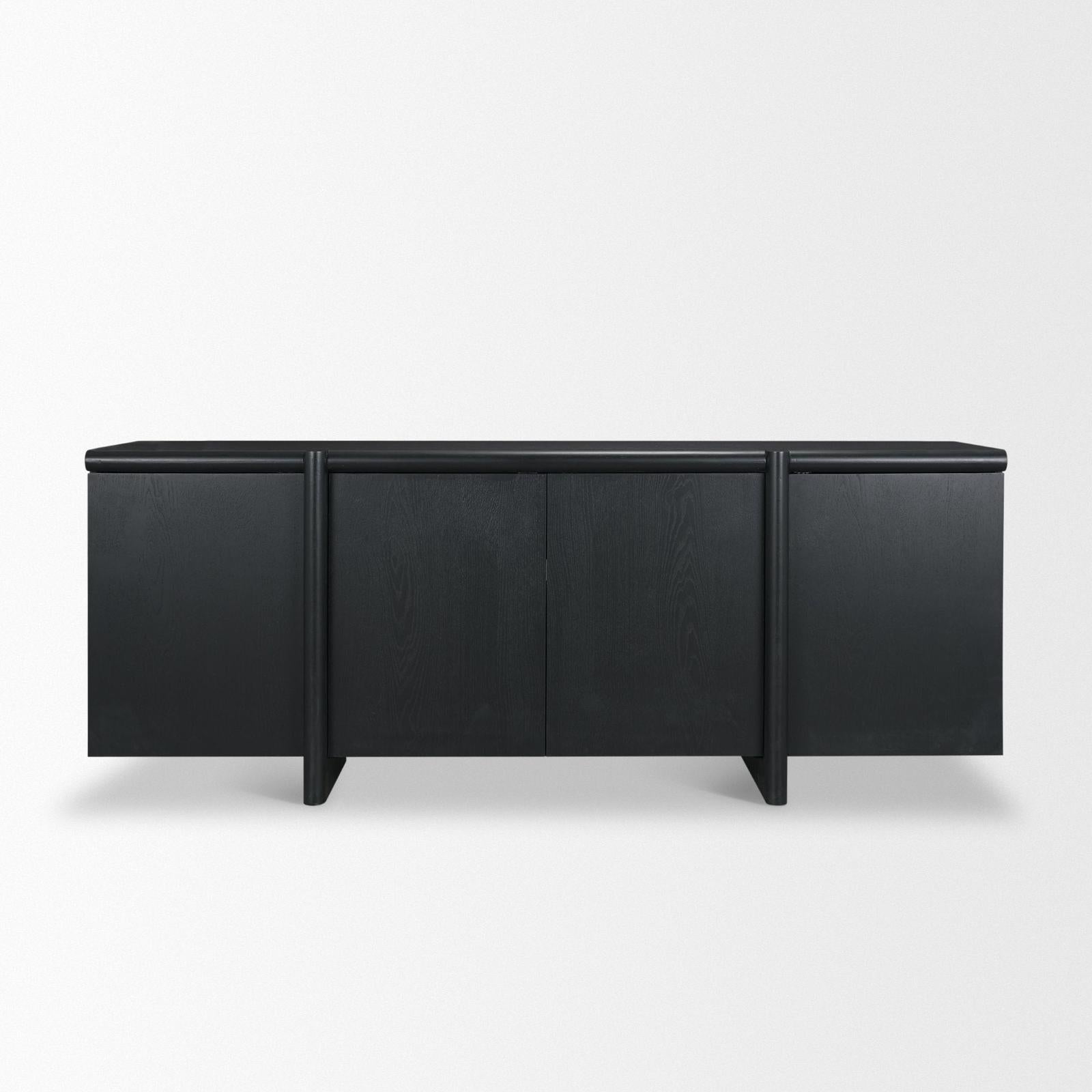 Mercana Rowan Black Oak Wood Closed 4 Door Sideboard
