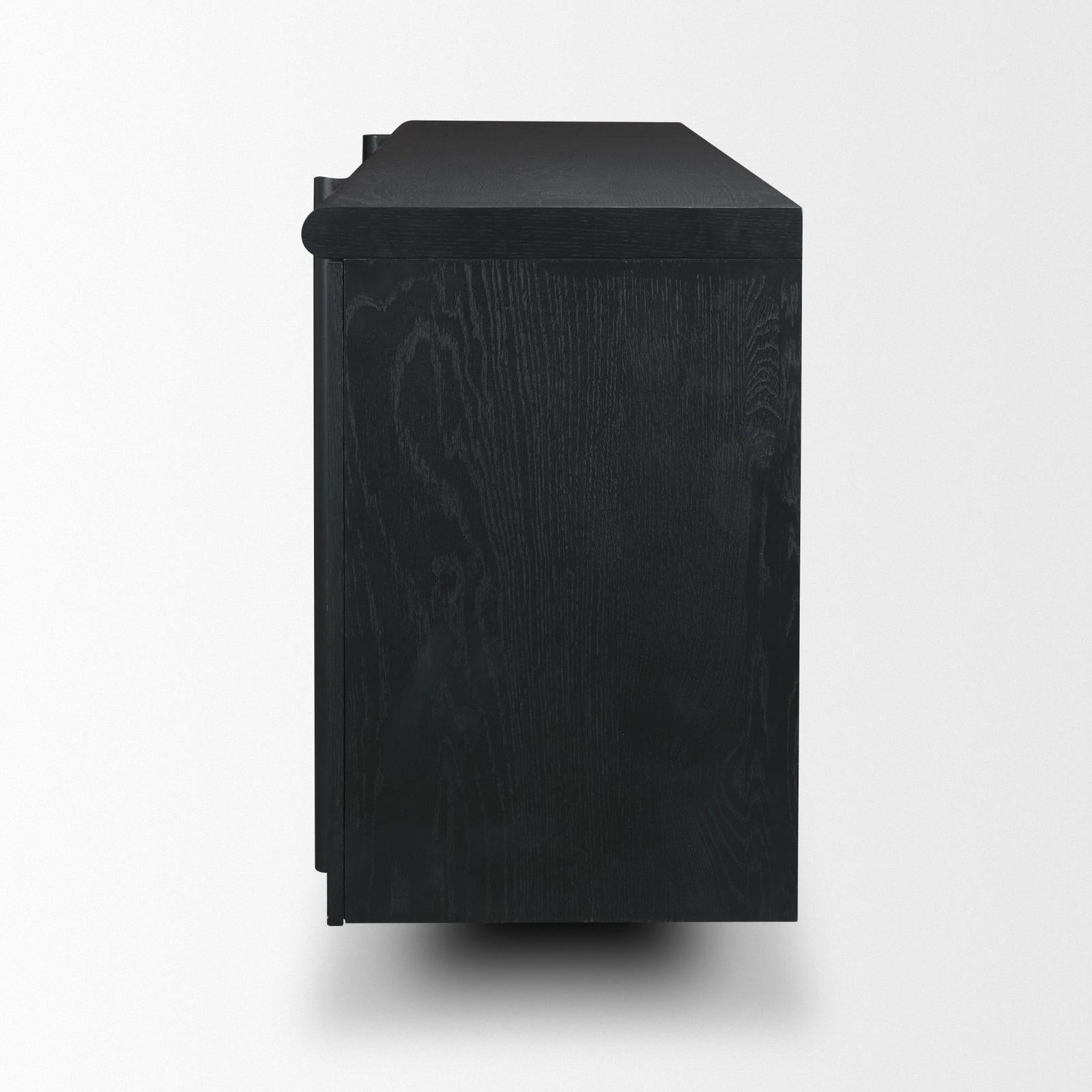 Mercana Rowan Black Oak Wood Closed 4 Door Sideboard