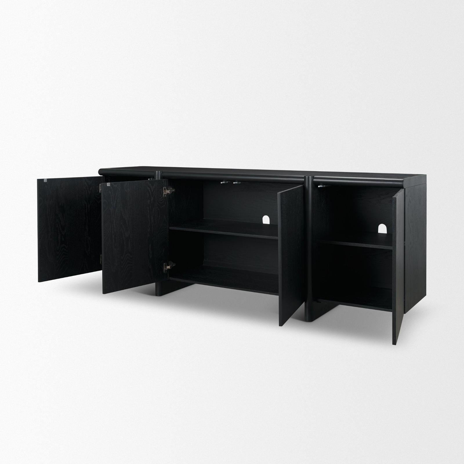 Mercana Rowan Black Oak Wood Closed 4 Door Sideboard