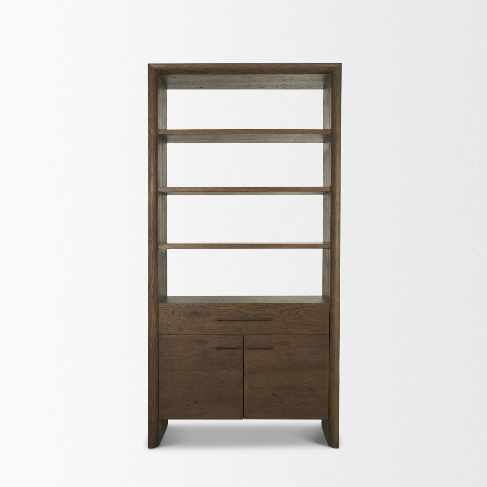 Mercana Belford 2-Door Open Dark Brown Oak Wood Shelving Unit