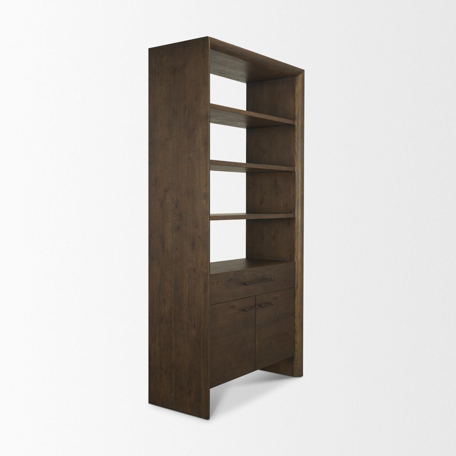 Mercana Belford 2-Door Open Dark Brown Oak Wood Shelving Unit