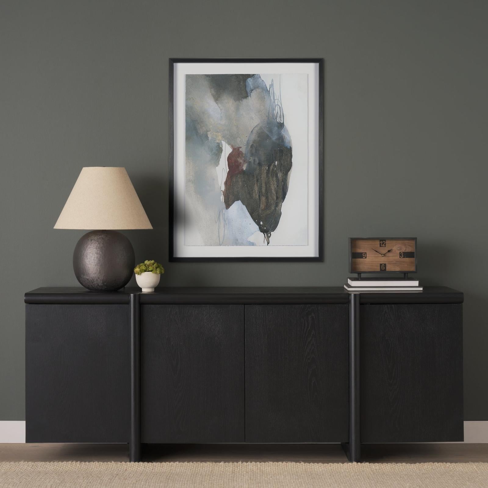Mercana Rowan Black Oak Wood Closed 4 Door Sideboard