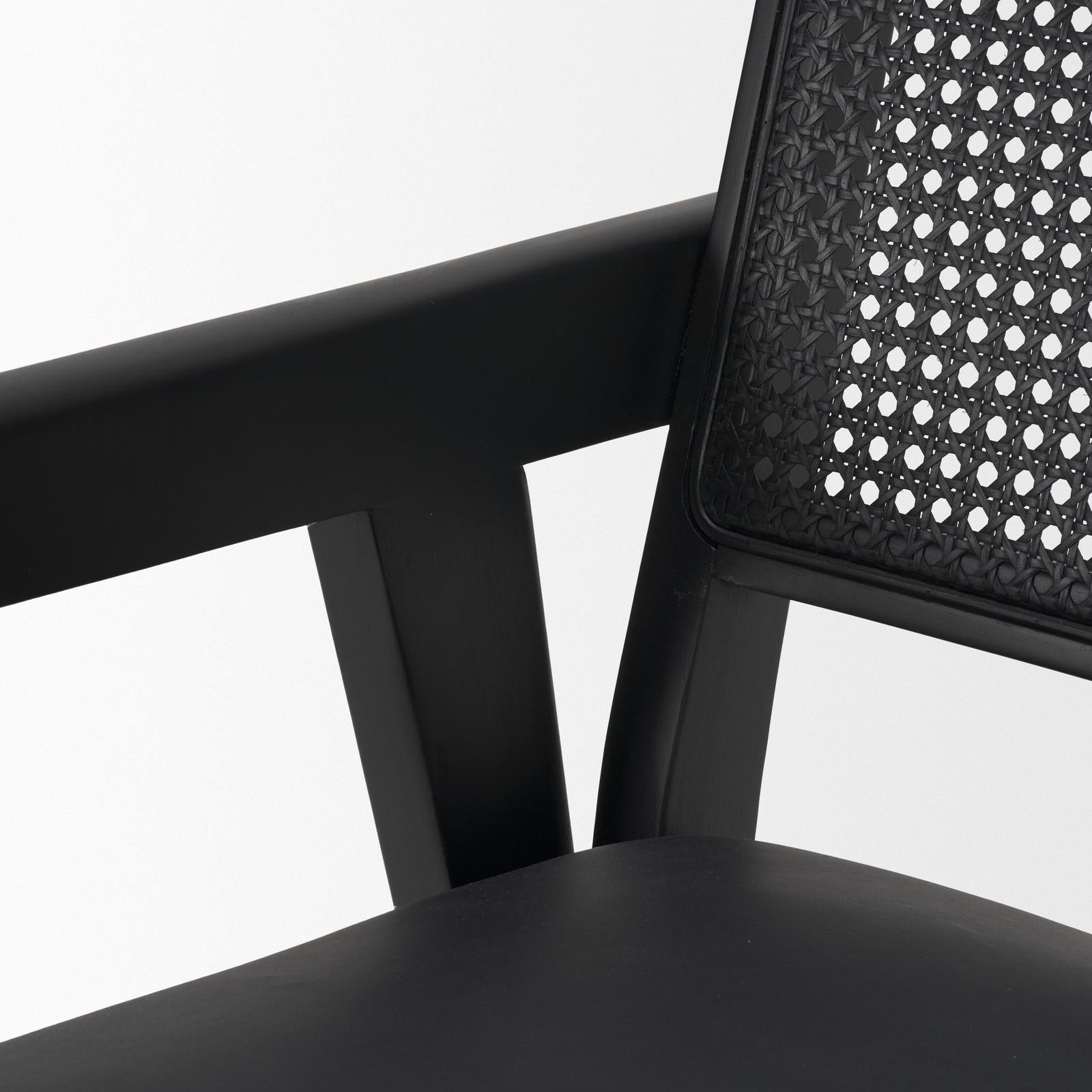 Mercana Reid Framed Black Cane Black Fabric Dining Armchair