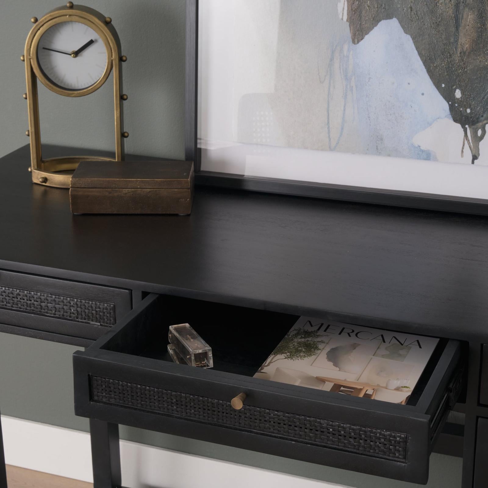 Mercana Grier Solid Wood W/ Black Cane Office Desk