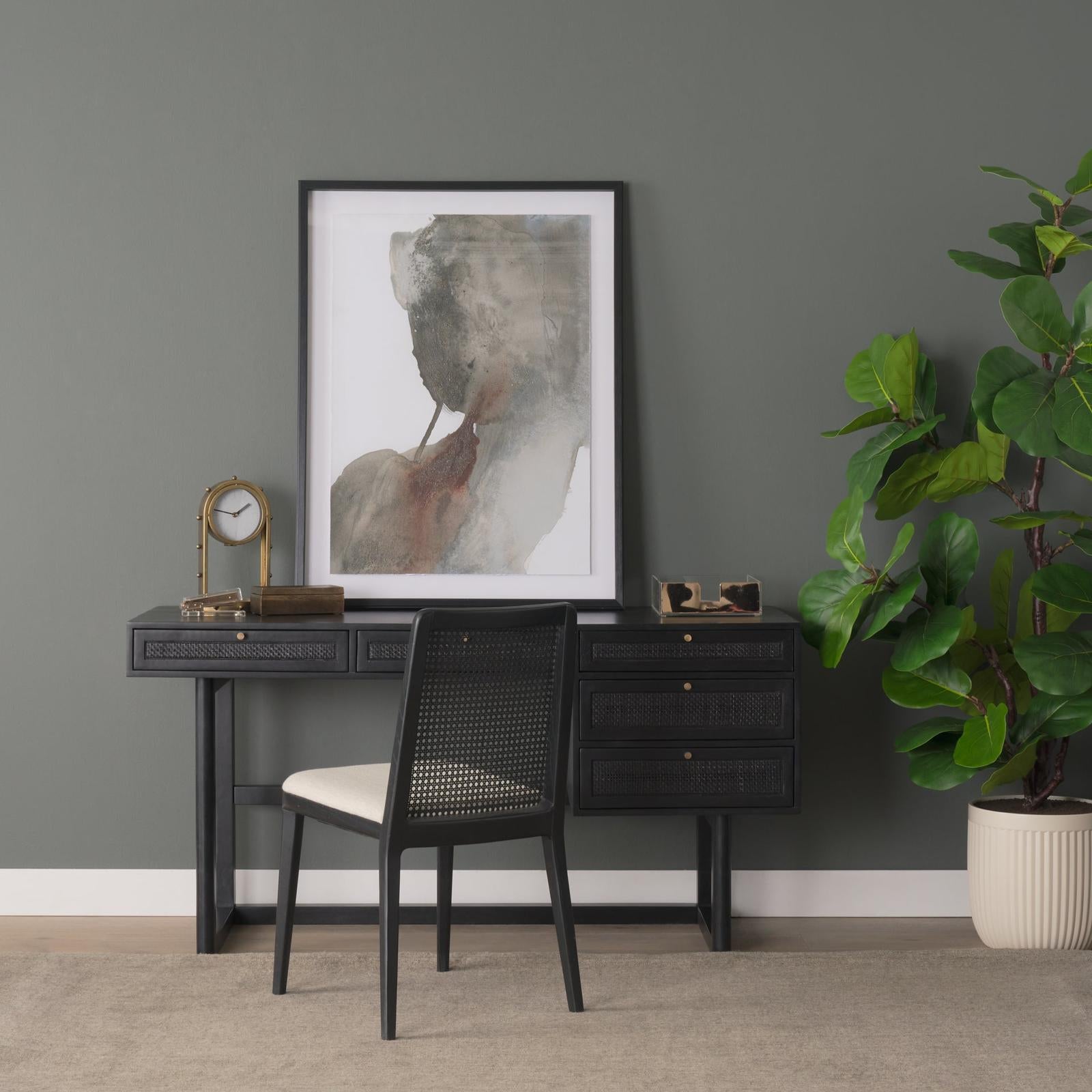 Mercana Grier Solid Wood W/ Black Cane Office Desk