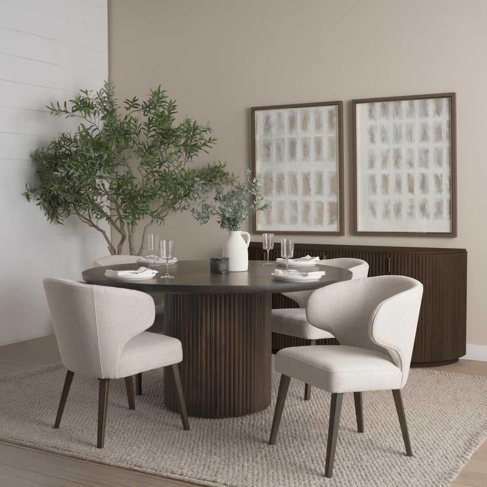 Mercana Terra Dark Brown Wood Round Fluted Dining Table