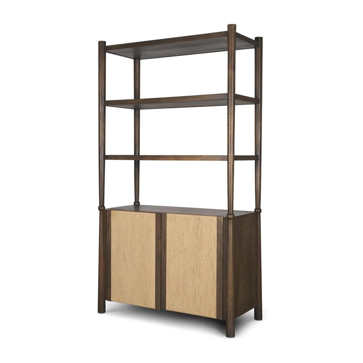 Mercana Bondi 2 Door Open Dark Brown Wood w/ Paper Rope Shelving Unit
