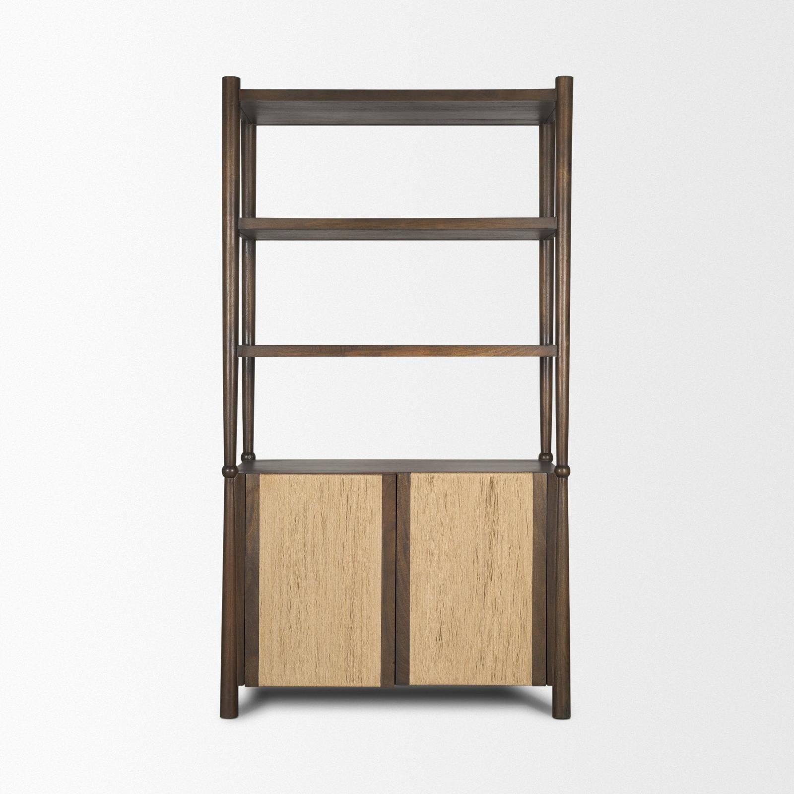 Mercana Bondi 2 Door Open Dark Brown Wood w/ Paper Rope Shelving Unit