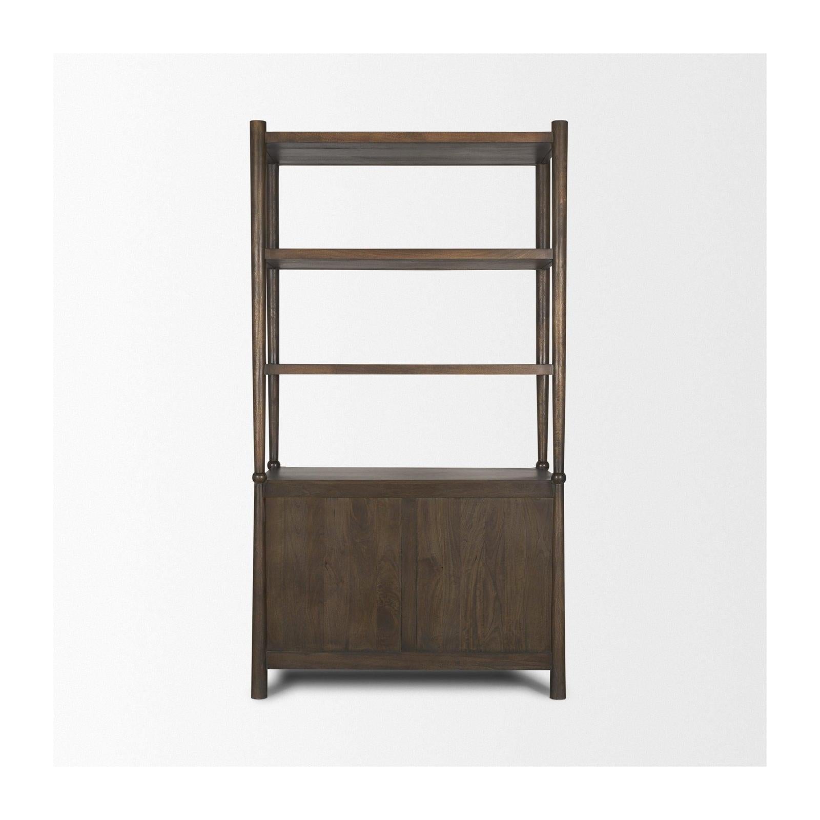 Mercana Bondi 2 Door Open Dark Brown Wood w/ Paper Rope Shelving Unit