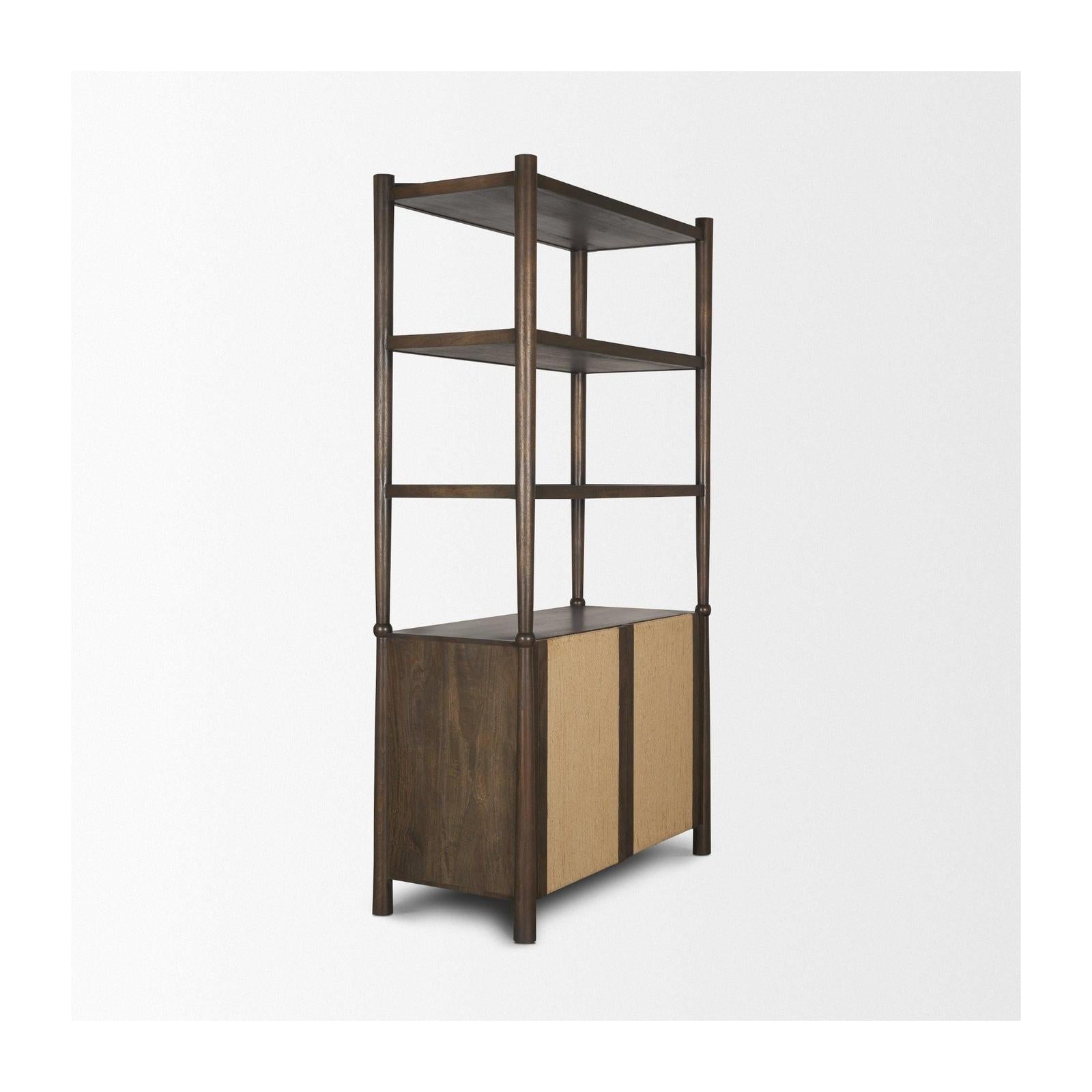 Mercana Bondi 2 Door Open Dark Brown Wood w/ Paper Rope Shelving Unit
