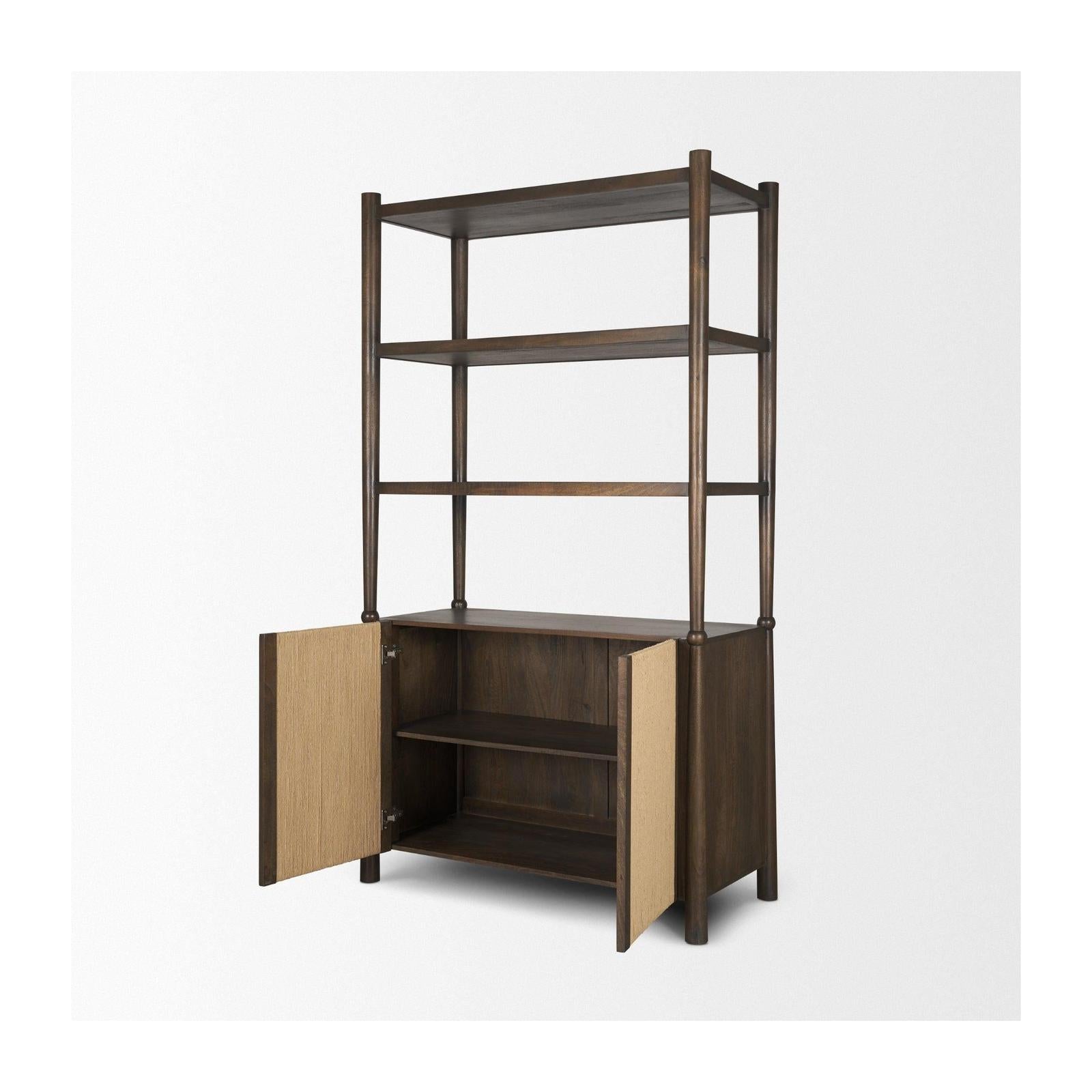 Mercana Bondi 2 Door Open Dark Brown Wood w/ Paper Rope Shelving Unit