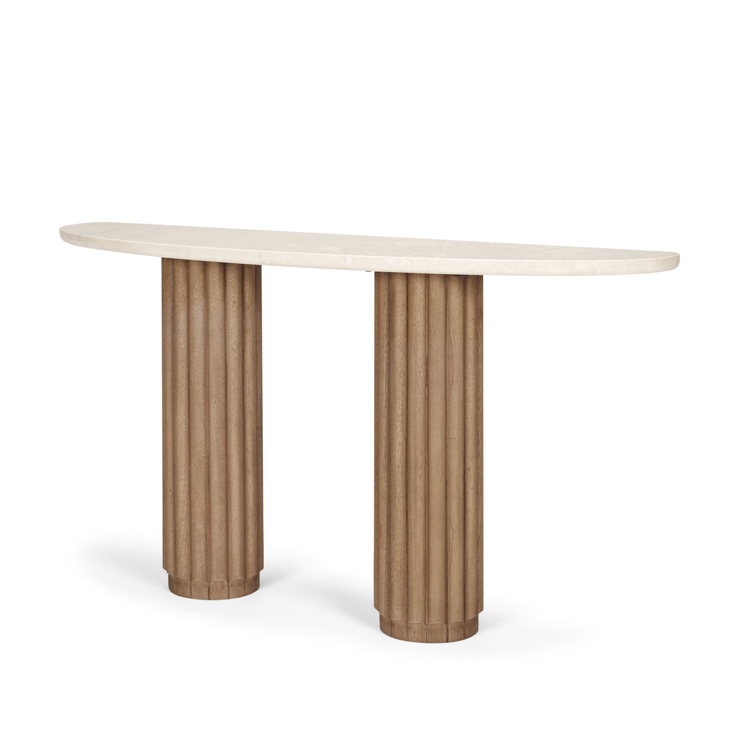 Mercana Marbrello Marble Top  Fluted Wood Half Moon Console Table
