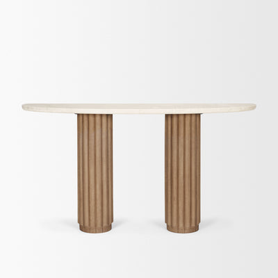 Mercana Marbrello Marble Top Fluted Wood Half Moon Console Table