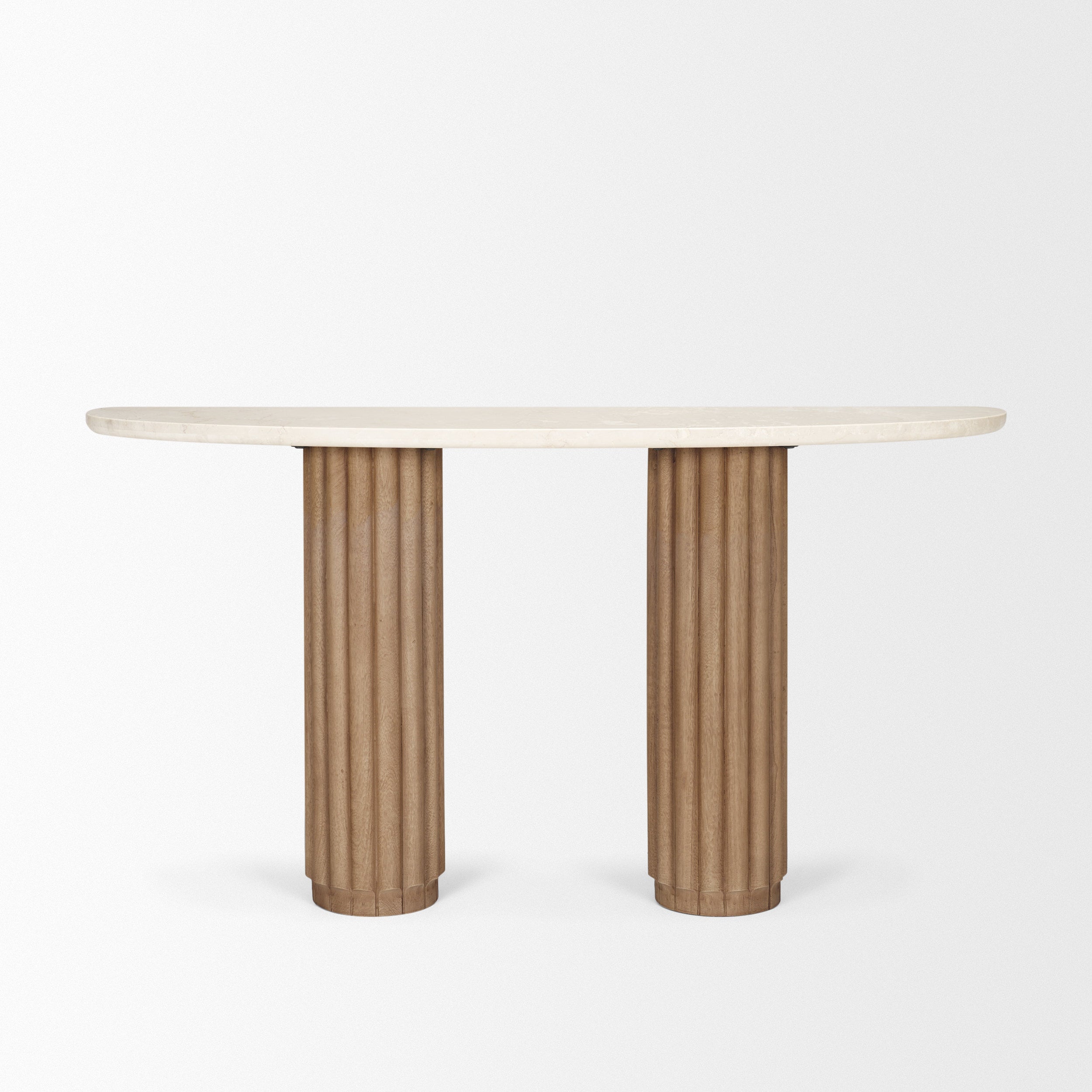 Mercana Marbrello Marble Top  Fluted Wood Half Moon Console Table