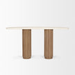 Mercana Marbrello Marble Top  Fluted Wood Half Moon Console Table