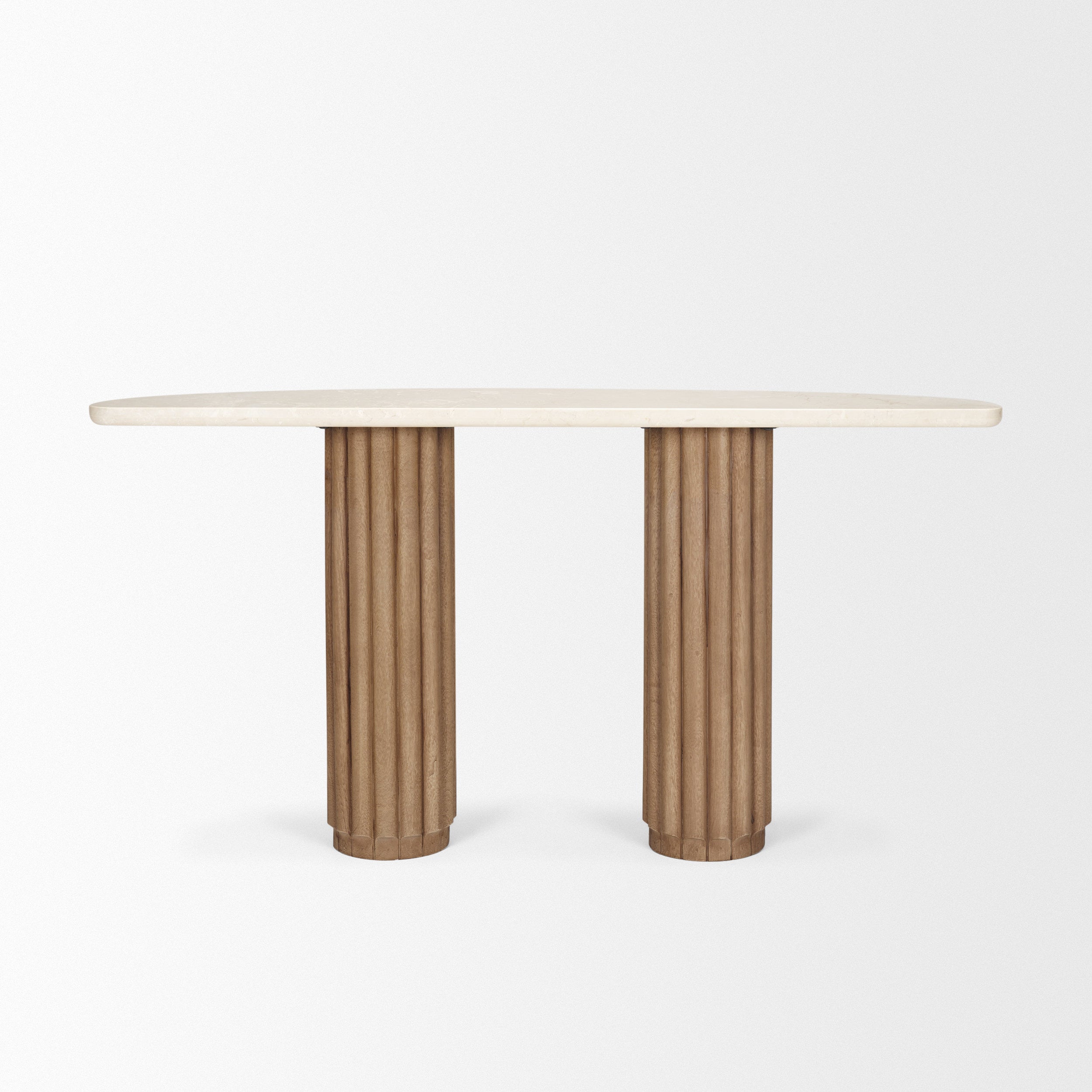 Mercana Marbrello Marble Top  Fluted Wood Half Moon Console Table